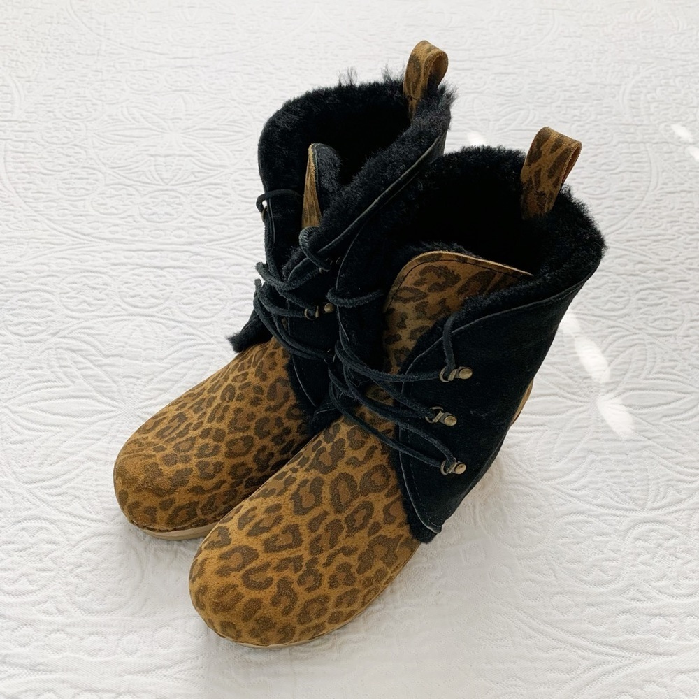 RARE🔥 No. 6 Lace Up Shearling-Lined Clog Boot, Leopard Print / Black Shearling